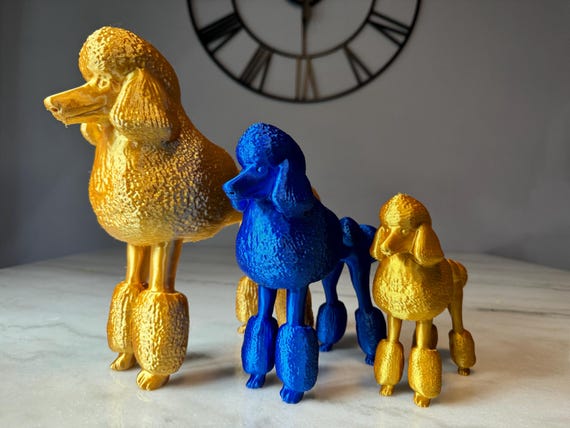 3D Printed Poodle Statue – Realistic Textured Dog Decor in Blue