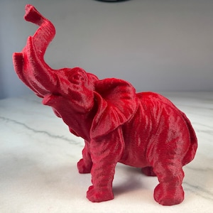 3D Printed Elephant Statue: Red or White PLA Decor