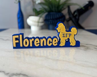 Personalized Poodle Desk Sign In Blue and Gold.
