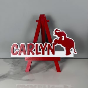 Personalized Elephant Desk Sign. Red & White Name Plate For Delta Sigma Theta Members. Gift To a Friend, Soror Or Add To Your Collection