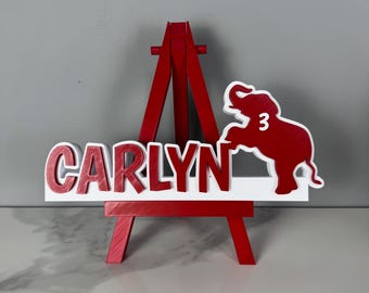 Personalized Elephant Desk Sign. Red & White Name Plate For Delta Sigma Theta Members. Gift To a Friend, Soror Or Add To Your Collection