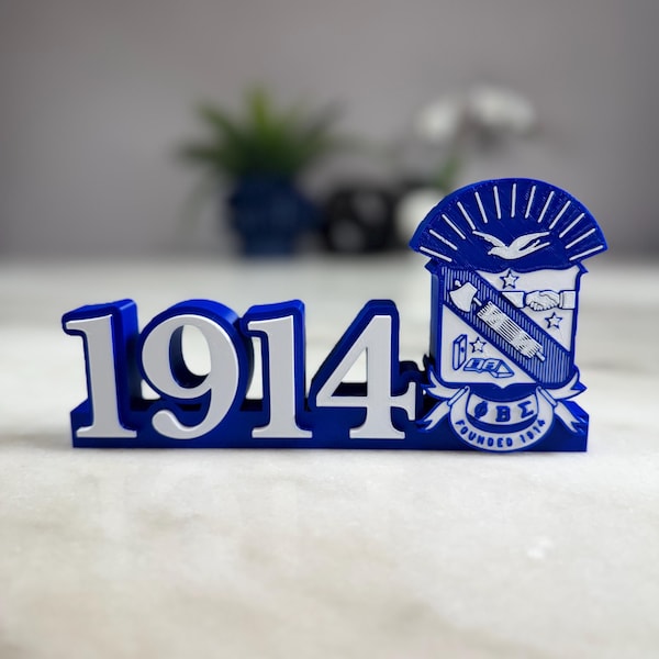 1914 Phi Beta Sigma Crest Desk Sign in Blue and White