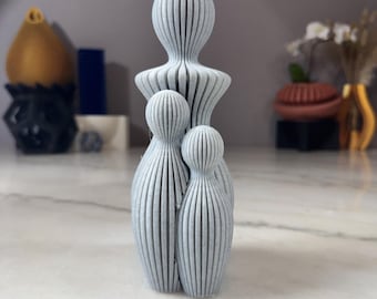 Modern Family Sculpture: Parent with Two Children, Home Decor Accent