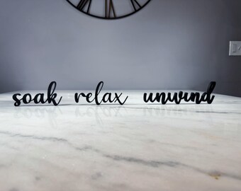 Personalized Relax Soak Unwind 3D Printed Bathroom Decor Set