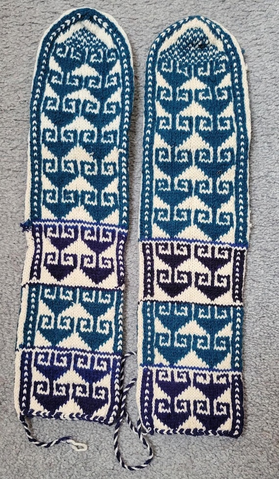 Vintage Afghan Wool Slipper Socks, Hand Knit from 