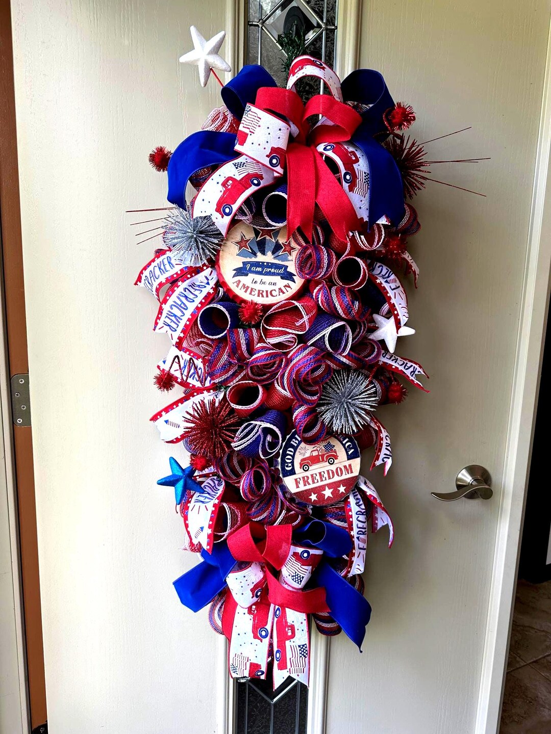Patriotic Swag, Red White Blue Mesh Wreath, 4th of July Decor - Etsy