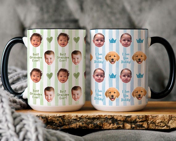 Personalized Baby Face Mug, Custom Dad Coffee Cup, Father's Day Mug Gift for Dad, Grandparent Present
