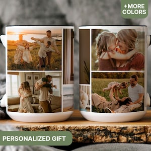 First Time Fathers Day Photo Collage Mug, Personalized Photo New Dad Mug for Daddy, Picture Collage Christmas Gift Grandpa Photo Mug - MUG65