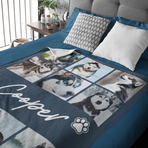 Dog Cat Picture Bedding Blanket With Text, Customized Name Photo Blanket Collage, Memorial Pet Face Loss Keepsake Gift - (BLANKET-1 DOG) image 2