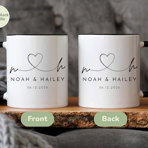 Personalized Mr & Mrs Coffee Mugs, Husband and Wife Mugs, Mr and Mrs Mug, Custom Mr Mrs Coffee Mugs, New Bride and Groom Set - (MUG-2 Heart) image 2