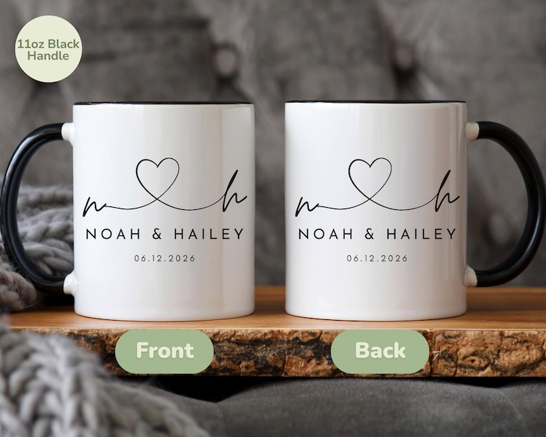 Personalized Mr & Mrs Coffee Mugs, Husband and Wife Mugs, Mr and Mrs Mug, Custom Mr Mrs Coffee Mugs, New Bride and Groom Set - (MUG-2 Heart) image 2