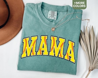 Comfort Colors® Softball Mama Shirt For Game Day, Mothers Day Gift For Softball Mom, Softball Mom T-Shirt, Retro Sports Mom Shirt - SHIRT42
