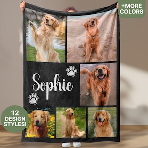 Dog Cat Picture Bedding Blanket With Text, Customized Name Photo Blanket Collage, Memorial Pet Face Loss Keepsake Gift - (BLANKET-1 DOG)