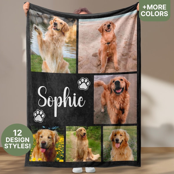 Dog Cat Picture Bedding Blanket With Text, Customized Name Photo Blanket Collage, Memorial Pet Face Loss Keepsake Gift - (BLANKET-1 DOG)