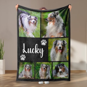 Dog Cat Picture Bedding Blanket With Text, Customized Name Photo Blanket Collage, Memorial Pet Face Loss Keepsake Gift - (BLANKET-1 DOG) image 8