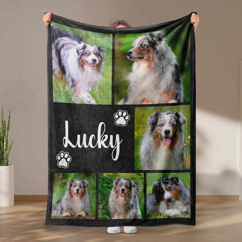 Dog Cat Picture Bedding Blanket With Text, Customized Name Photo Blanket Collage, Memorial Pet Face Loss Keepsake Gift - (BLANKET-1 DOG) image 8