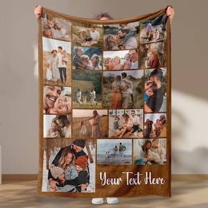 Custom Photo Blanket Collage, Picture Blanket With Text, Memorial Blanket, Friend Couples Gift, Birthday Anniversary Gift, Family Blanket