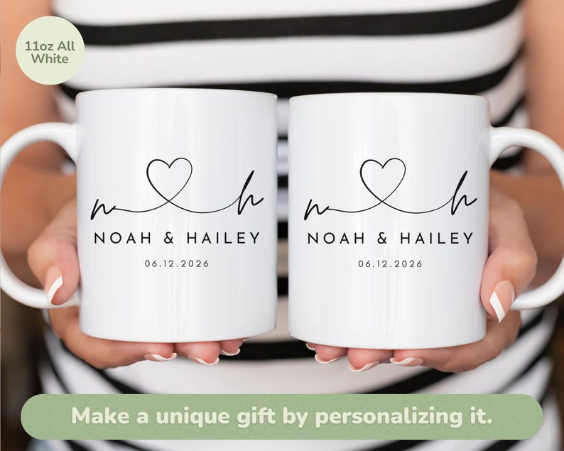 Personalized Mr & Mrs Coffee Mugs, Husband and Wife Mugs, Mr and Mrs Mug, Custom Mr Mrs Coffee Mugs, New Bride and Groom Set - (MUG-2 Heart) image 9