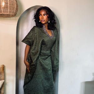 Jacquard Luxe Boubou Bubu Dress: African Caftan Gown with Adjustable Belt