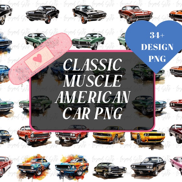 34 Classic Muscle American Car PNG Clipart, Retro Car Lover Images, Vintage 70's 80's Unique Car Collection, Legendary Old Car Retro Images