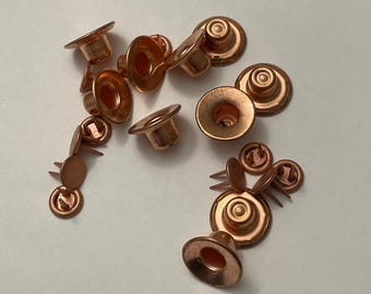 10 x Deadstock pure copper YKK riveted buttons for denim jeans (17mm), with connectors