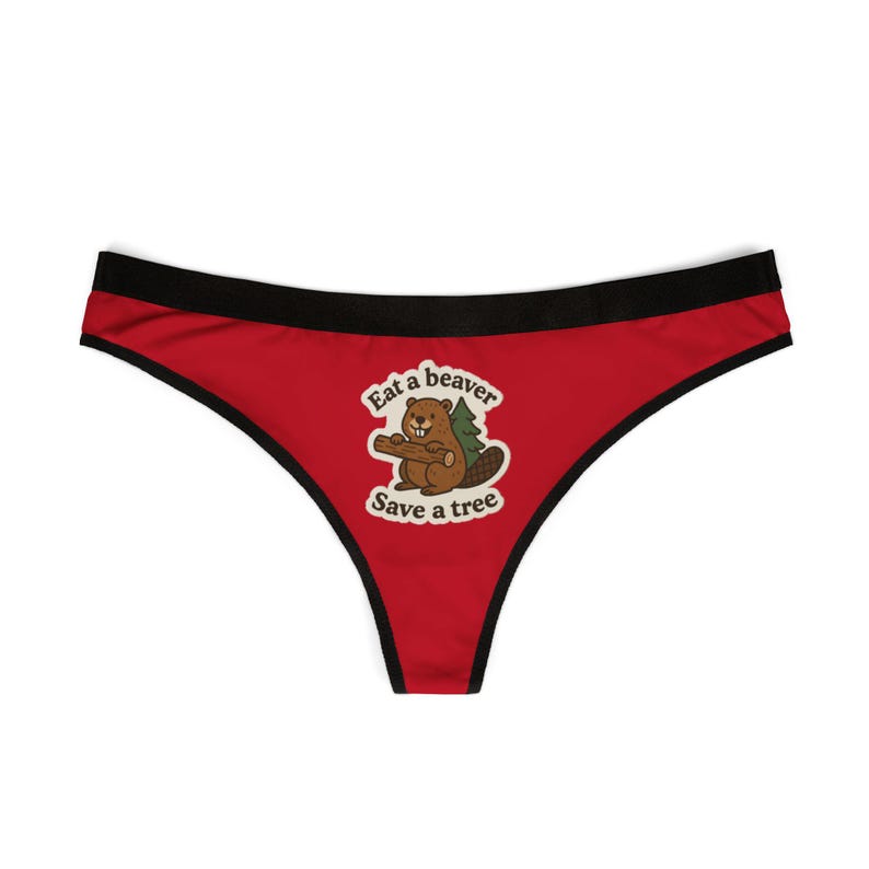 Tanga para mujer, gráfico "Come un castor y salva un árbol" imagen 1