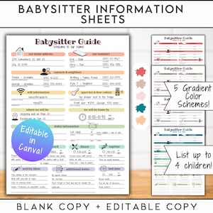 Folha de informações de babá EDITÁVEL, Guia de babá, Anotações de babá, Anotações de babá, Guia de babá, Guia de babá, Guia de babá e babá digital
