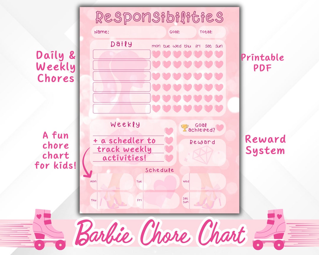 Barbie inspired Chore Chart for Kids, Responsibility Chart for Kids ...