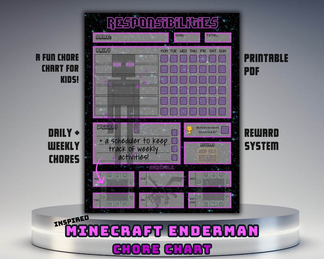 Printable MINECRAFT Chore Chart for Kids, Minecraft Responsibility ...