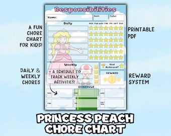Princess Peach Chore Chart, Kids Responsibility, Routine (Digital Download)