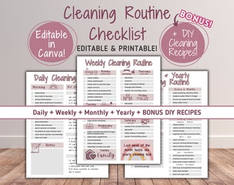 Editable Cleaning Routine Checklist – Daily, Weekly, Monthly (Digital Download)