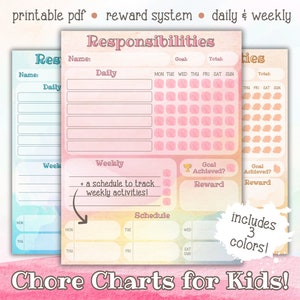 Printable Chore Chart for Kids, Kids Chore Chart Printable, Kids Reward Chart, Kids Routine Chart, Daily Chore Chart, Weekly Chore Chart