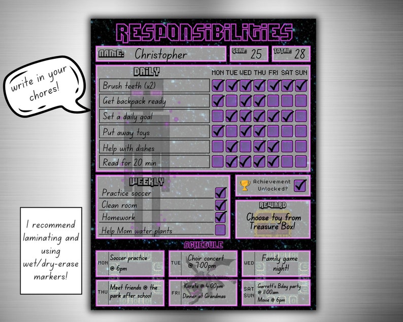 Printable MINECRAFT Chore Chart for Kids,minecraft Enderman Chore Chart ...
