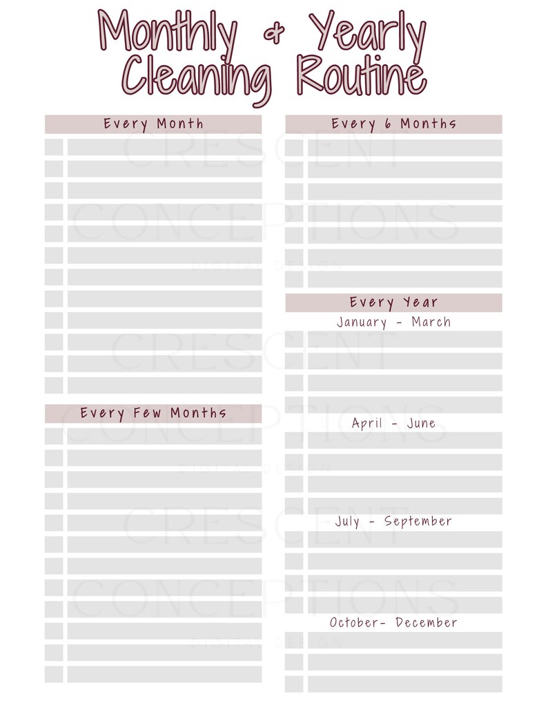 EDITABLE Cleaning Routine Checklist Template - Daily, Weekly, Monthly ...