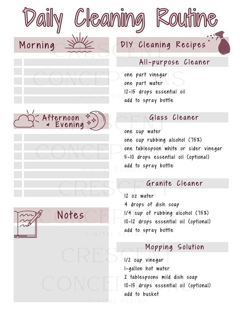 EDITABLE Cleaning Routine Checklist Template - Daily, Weekly, Monthly ...
