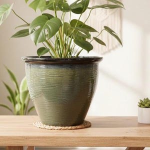 Glaze Planter - Ribbed Stoneware Pot