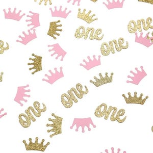 Confete de coroa de glitter rosa dourado | Scatter de mesa para princesa menina | Decoração de festa de chá de bebê de primeiro aniversário