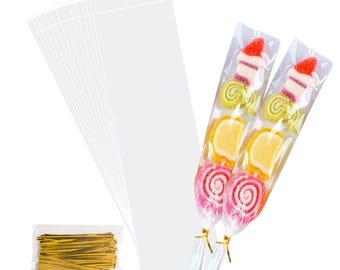 50/100pcs Clear Cellophane Bags Self Adhesive | Long Transparent Candy Cookie Gift Bags