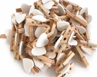 50 Pcs Love Heart Wooden Clothespins | Mini Photo Peg Clips | Wedding Card Holder | Postcard Clip