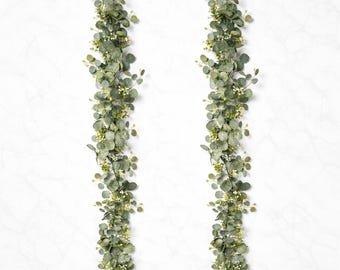 1/2/4 PCS Artificial Eucalyptus Hanging Garland with White Flowers | Faux Vine for Wedding Arch, Wall, Home, Party & Christmas Decor