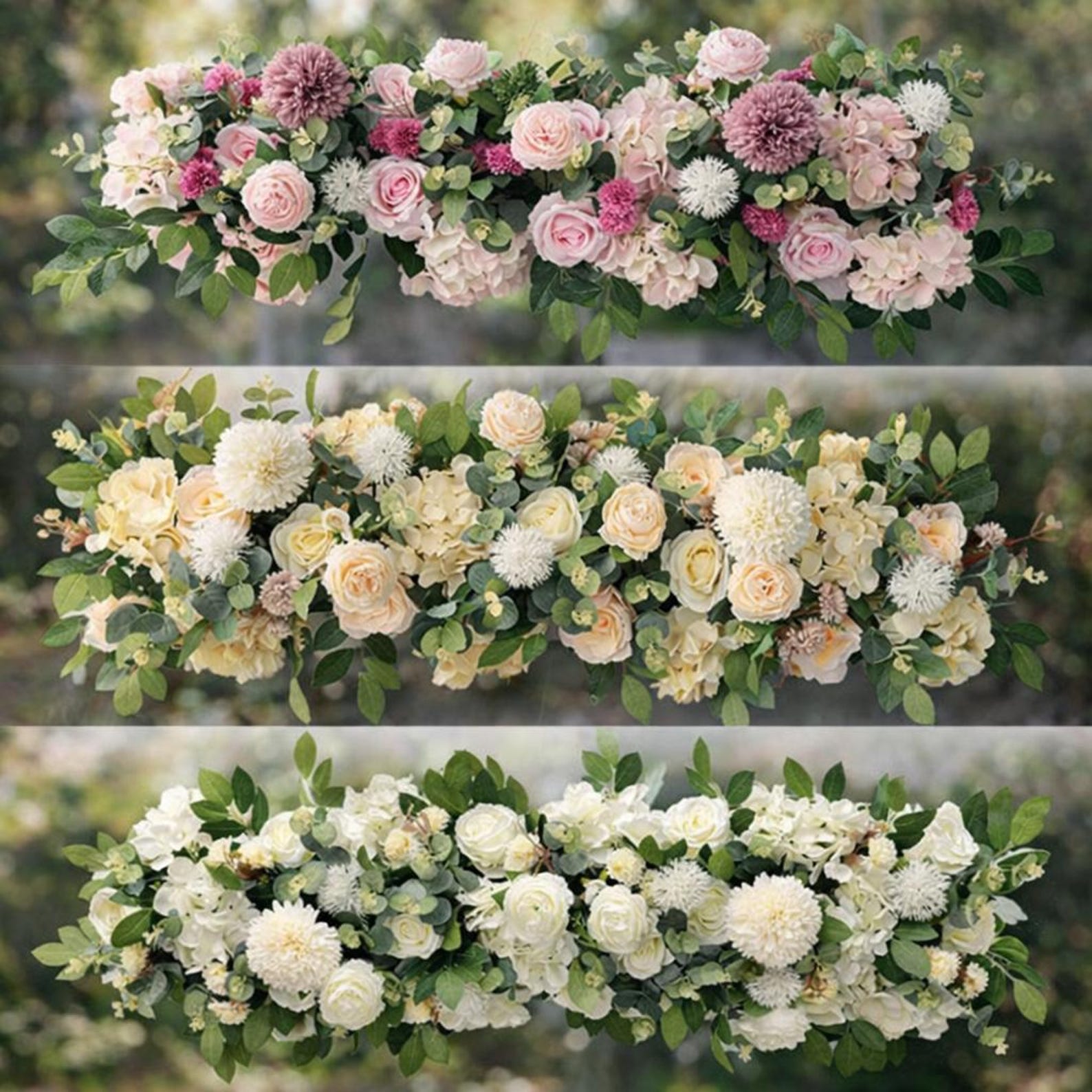100cm Luxury White Pink Rose Flower Row | Artificial Wedding ...