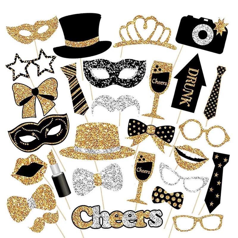 Lot De 36 Accessoires Photo Booth Pour Fête - Argenté, Pour Anniversaire, Mariage, événement - 7