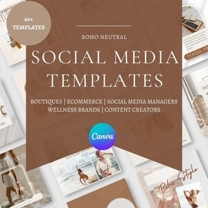 Boho Social Media Templates | 50+ Canva Editable Posts | Boutique, Wellness, Ecommerce | Instagram Templates | Neutral Brand Templates