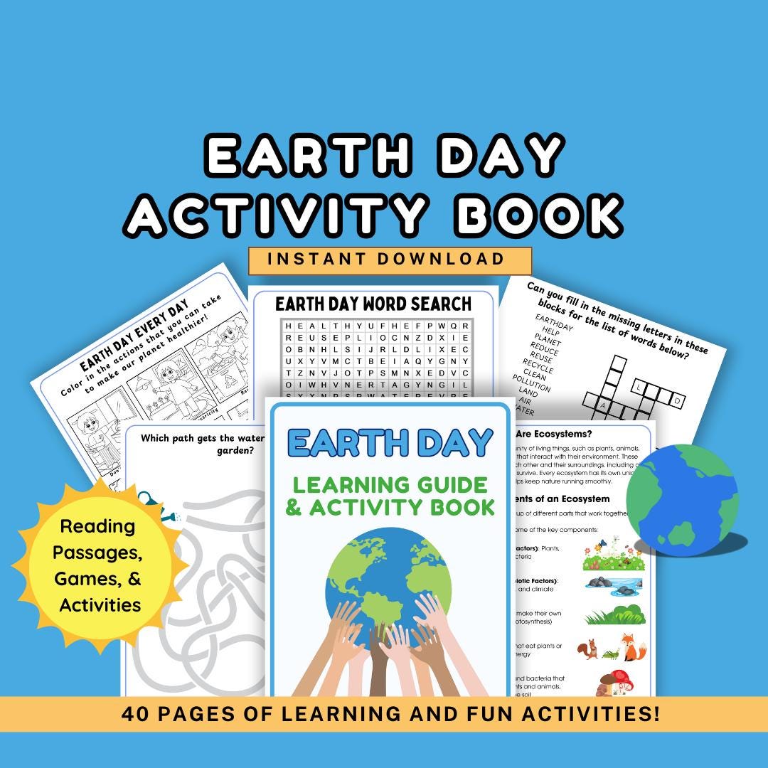 Earth Day Activity Pack Printable Coloring Pages Puzzles Games for Kids ...