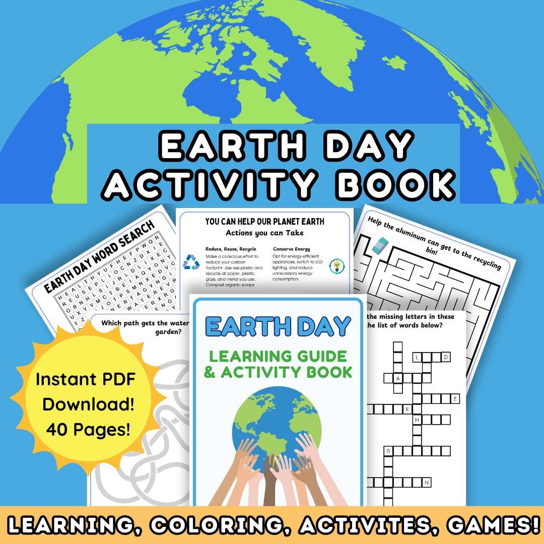 Earth Day Activity Pack Printable Coloring Pages Puzzles Games for Kids ...
