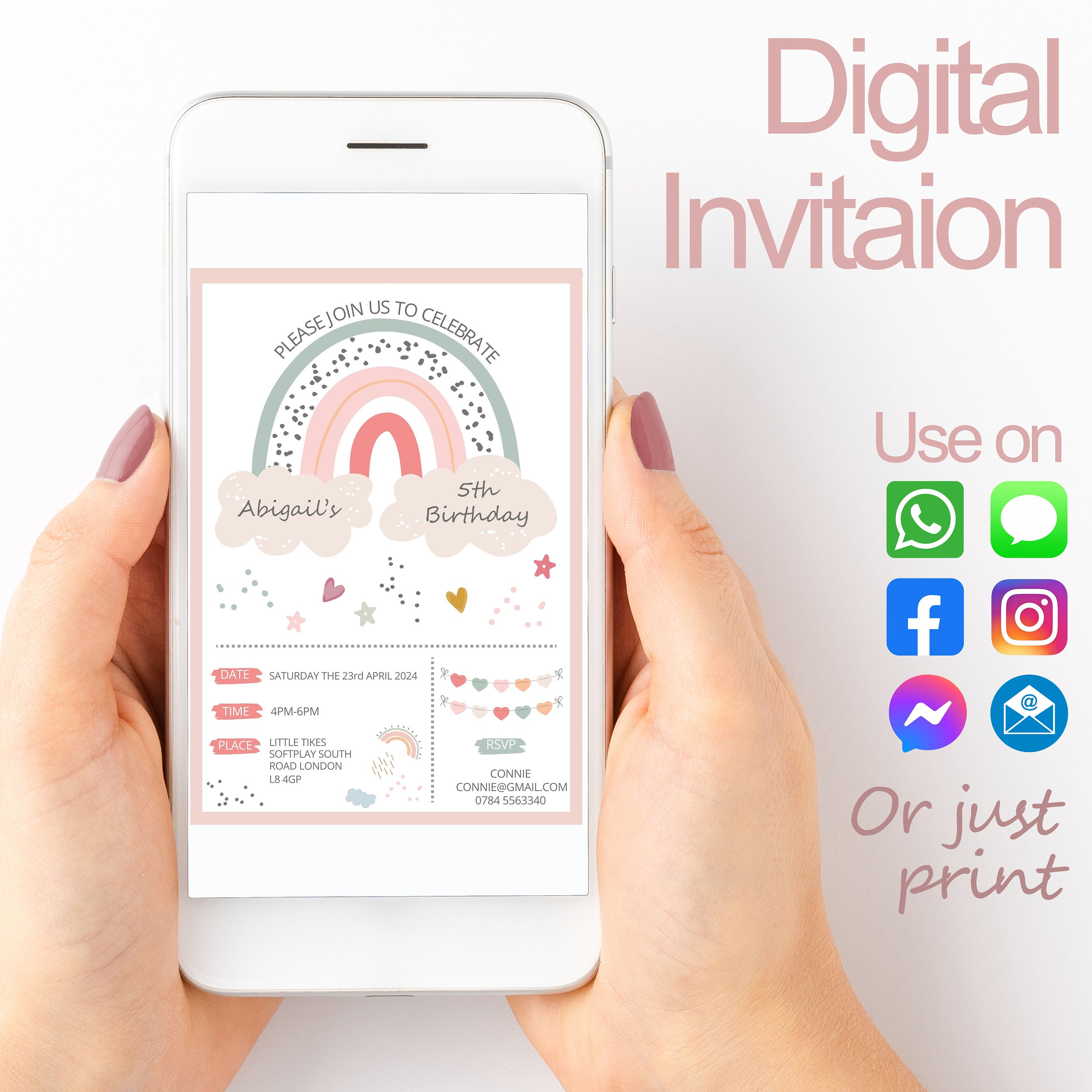 Rainbow Party Invitation, Evite, Birthday Invitation Template, Editable ...