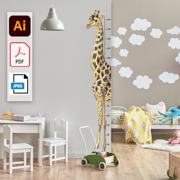 Giraffe height chart, Kids Height Chart, Growth Chart digital print, Unique giraffe, children's height chart, Jungle room décor