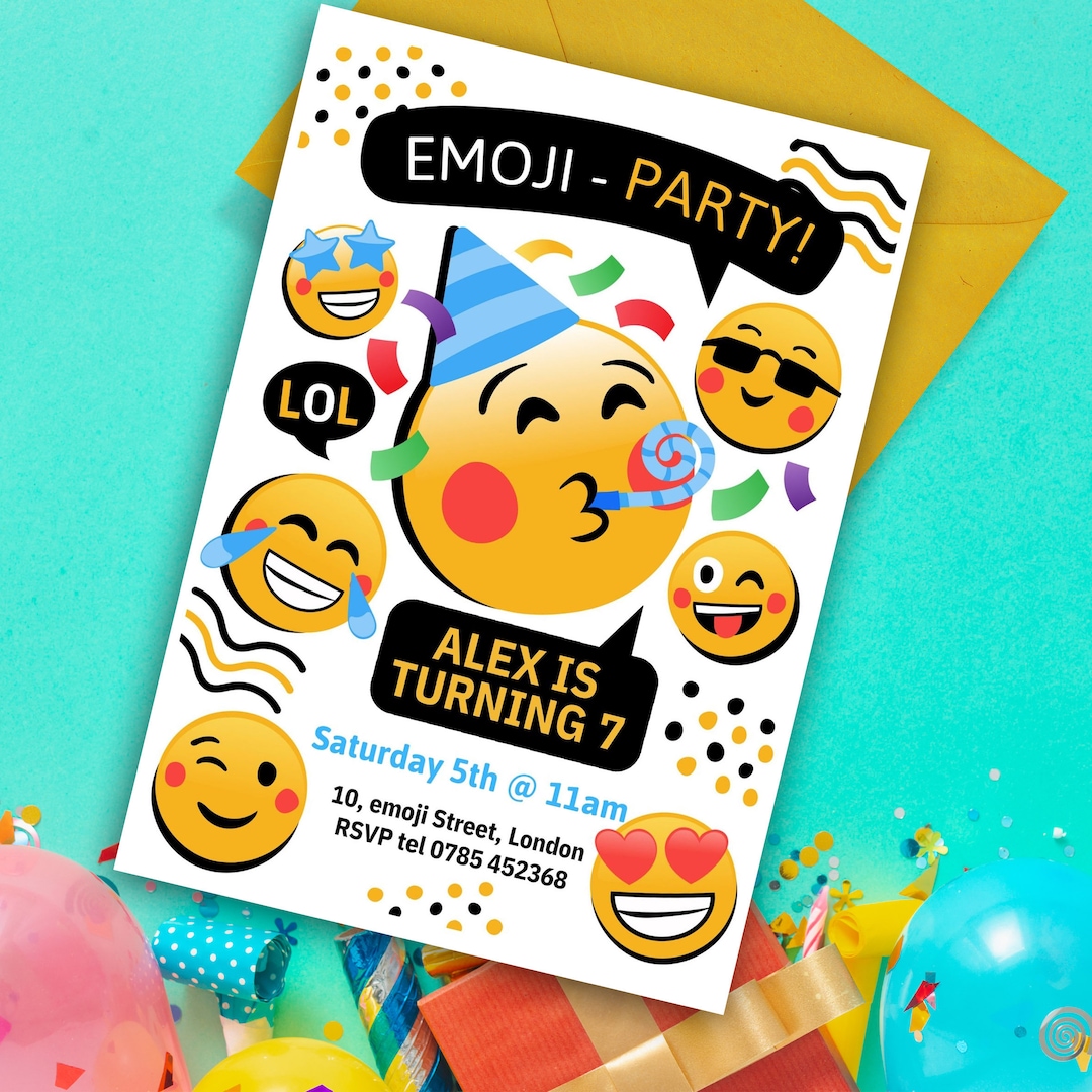 Emoji Party Invitation, Evite, Birthday Invitation Template, Editable ...