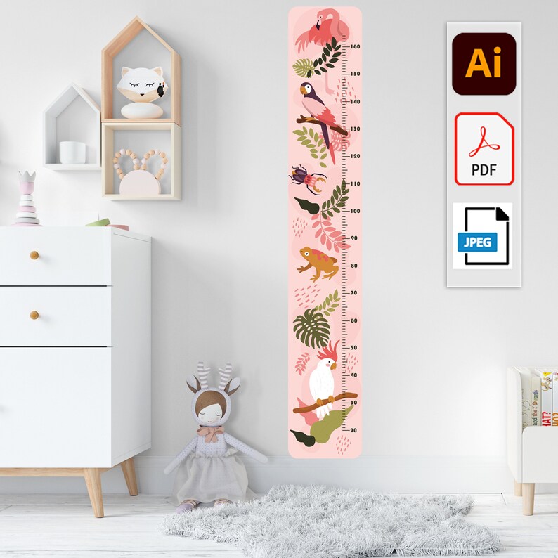 Tropical Height Chart, Kids Height Chart, Growth Chart Digital Print ...