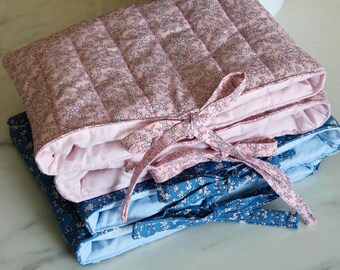 Ribbon Bow Book Sleeve; E-Reader Cover, Padded Case Blue & Pink Flower